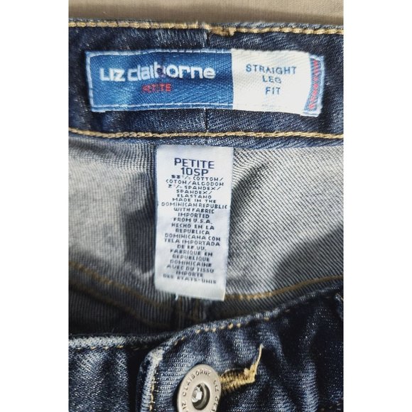 Liz Claiborne Petite 10 Blue Denim Straight-Leg Jeans, Cotton/Spandex SP - Picture 13 of 13